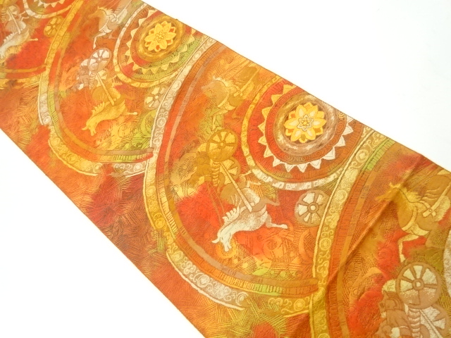 リサイクル　絵皿に馬車模様織出し名古屋帯